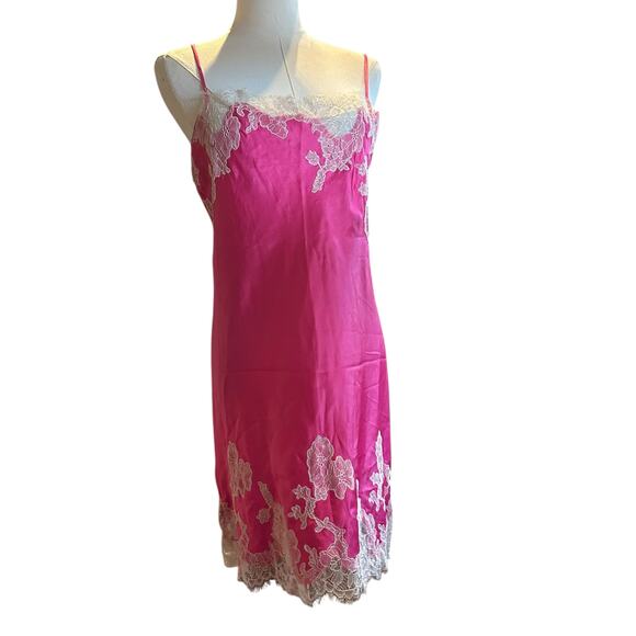 Victoria Secret Slip Mini Dress SZ Med Pink with White Lace Cami Nighty Party - Picture 2 of 11